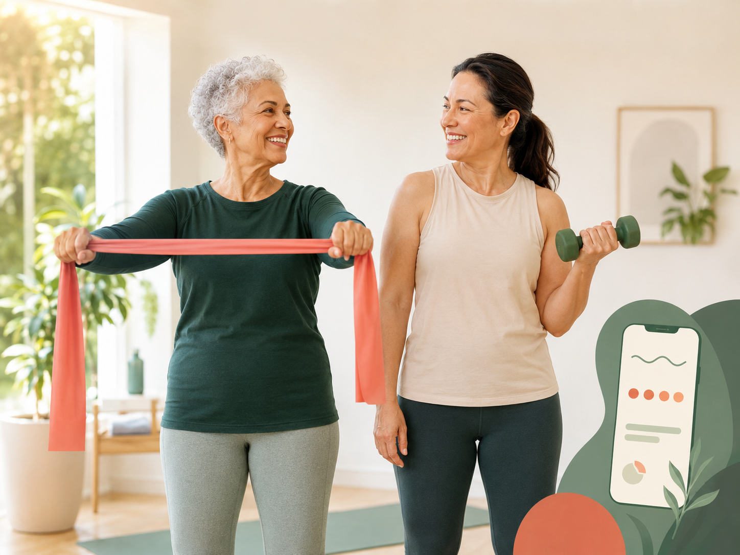Two adults enjoying a simple, approachable exercise routine